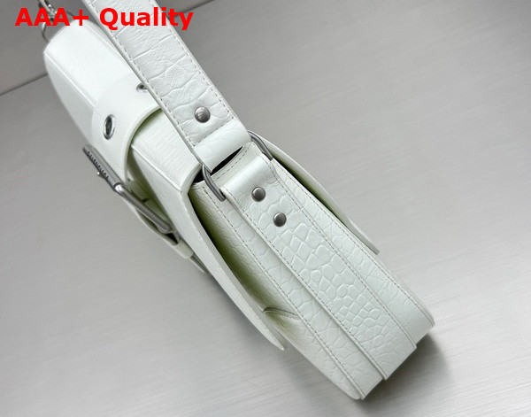 Balenciaga Lindsay Large Shoulder Bag in White Supple Crocodile Embossed Calfskin with Aged Silver Hardware Replica