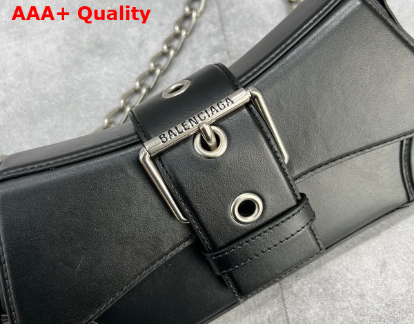 Balenciaga Lindsay Small Shoulder Bag With Strap in Black Shiny Smooth Calfskin Aged Silver Hardware Replica