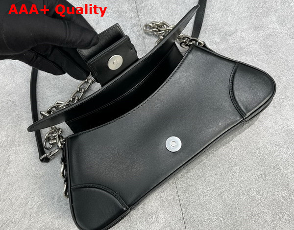 Balenciaga Lindsay Small Shoulder Bag With Strap in Black Shiny Smooth Calfskin Aged Silver Hardware Replica