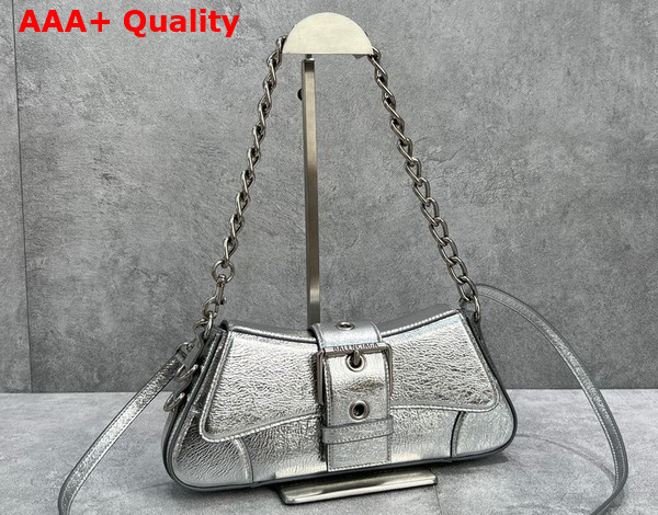 Balenciaga Lindsay Small Shoulder Bag With Strap in Silver Pleated Mirror Calfskin Aged Silver Hardware Replica