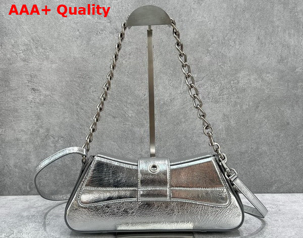 Balenciaga Lindsay Small Shoulder Bag With Strap in Silver Pleated Mirror Calfskin Aged Silver Hardware Replica