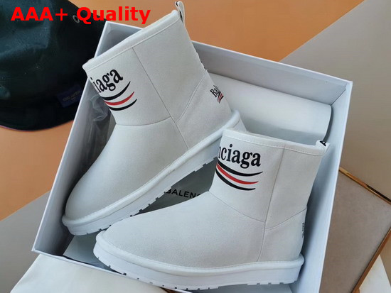 Balenciaga Logo Snow Boot in Beige Suede and Shearling Sheepskin Replica