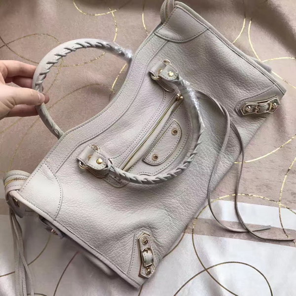 Balenciaga Metallic Edge City Bag in Beige Shiny Grained Goatskin with Gold Metal For Sale