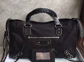 Balenciaga Metallic Edge City Bag in Black Shiny Grained Goatskin with Silver Metal For Sale