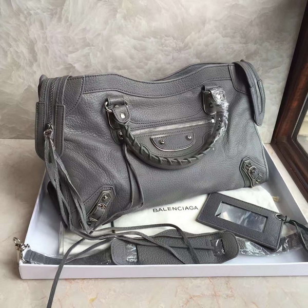 Balenciaga Metallic Edge City Bag in Dark Grey Shiny Grained Goatskin with Silver Metal For Sale