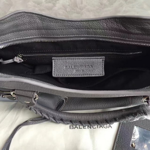 Balenciaga Metallic Edge City Bag in Dark Grey Shiny Grained Goatskin with Silver Metal For Sale