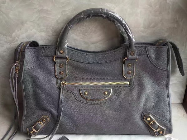 Balenciaga Metallic Edge City Bag in Dark Grey Shiny Grained Goatskin with Silver Metal For Sale