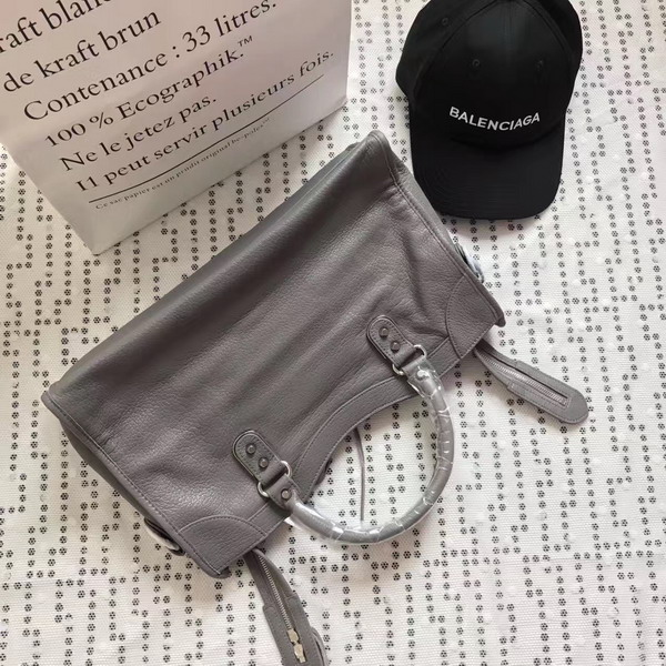 Balenciaga Metallic Edge City Bag in Grey Shiny Grained Goatskin with Silver Metal For Sale