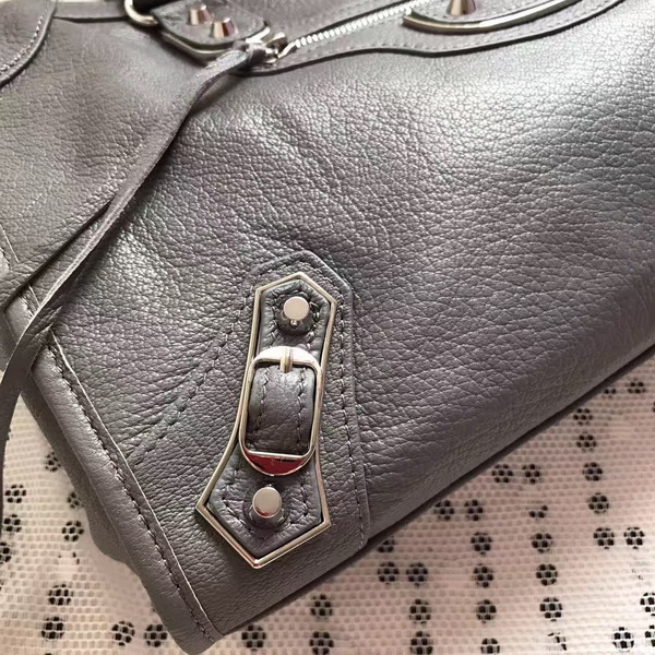 Balenciaga Metallic Edge City Bag in Grey Shiny Grained Goatskin with Silver Metal For Sale