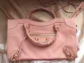 Balenciaga Metallic Edge City Bag in Light Pink Shiny Grained Goatskin with Gold Metal For Sale