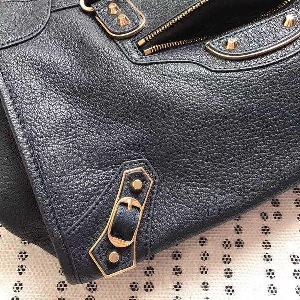 Balenciaga Metallic Edge City Bag in Midnight Blue Shiny Grained Goatskin with Gold Metal For Sale