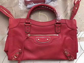 Balenciaga Metallic Edge City Bag in Red Shiny Grained Goatskin with Gold Metal For Sale