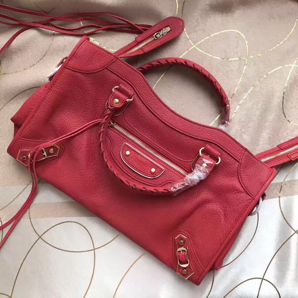 Balenciaga Metallic Edge City Bag in Red Shiny Grained Goatskin with Gold Metal For Sale