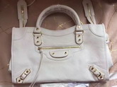 Balenciaga Metallic Edge City Bag in White Shiny Grained Goatskin with Gold Metal For Sale