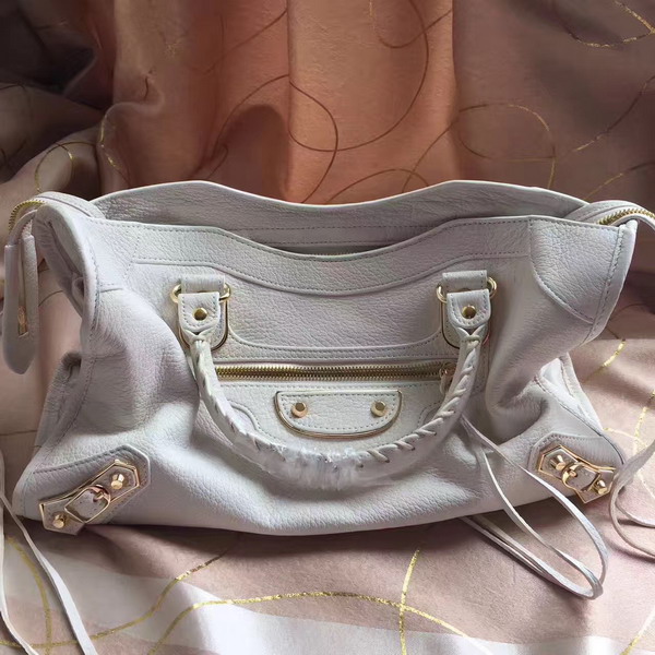 Balenciaga Metallic Edge City Bag in White Shiny Grained Goatskin with Gold Metal For Sale