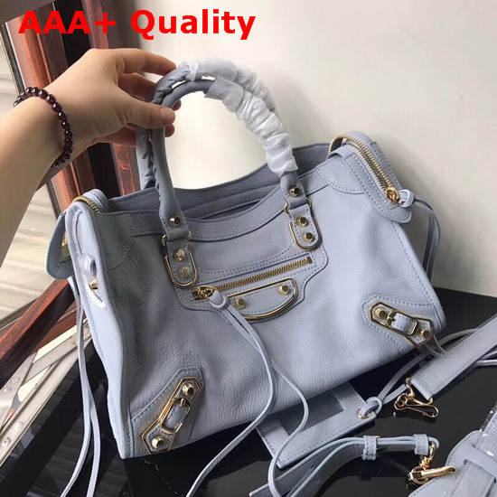 Balenciaga Metallic Edge City S Baby Blue Goatskin Replica