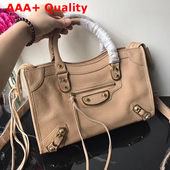 Balenciaga Metallic Edge City S Beige Goatskin Replica