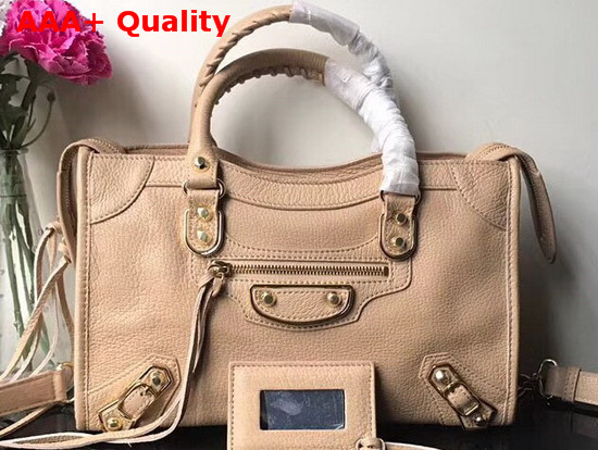 Balenciaga Metallic Edge City S Beige Goatskin Replica