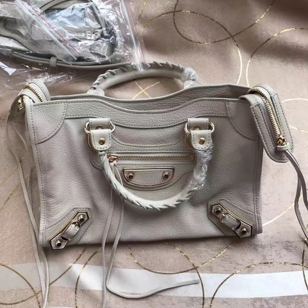 Balenciaga Metallic Edge City S in Beige Shiny Grained Goatskin with Gold Metal For Sale