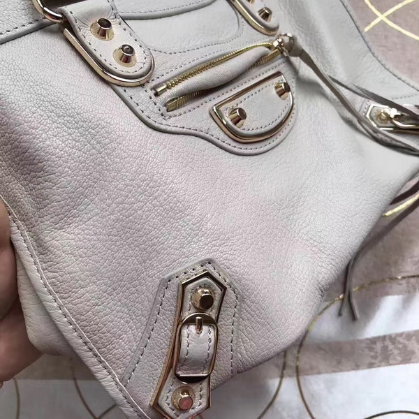 Balenciaga Metallic Edge City S in Beige Shiny Grained Goatskin with Gold Metal For Sale