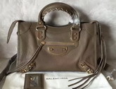 Balenciaga Metallic Edge City S in Khaki Shiny Grained Goatskin For Sale