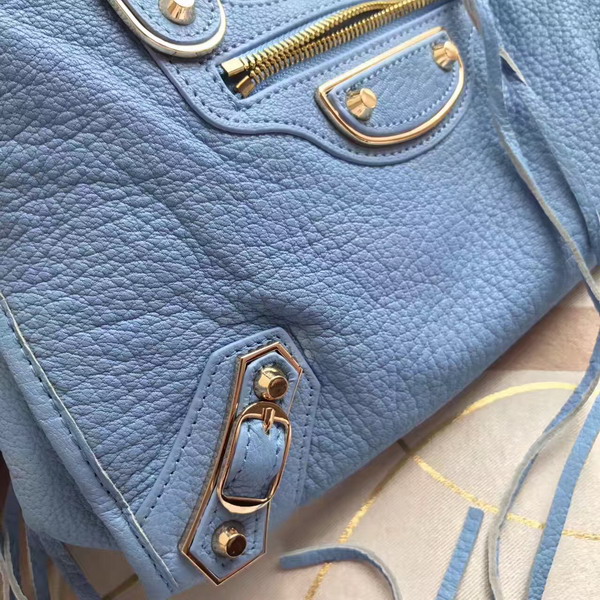 Balenciaga Metallic Edge City S in Light Blue Shiny Grained Goatskin with Silver Metal For Sale