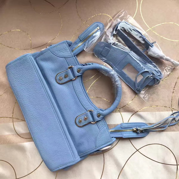 Balenciaga Metallic Edge City S in Light Blue Shiny Grained Goatskin with Silver Metal For Sale