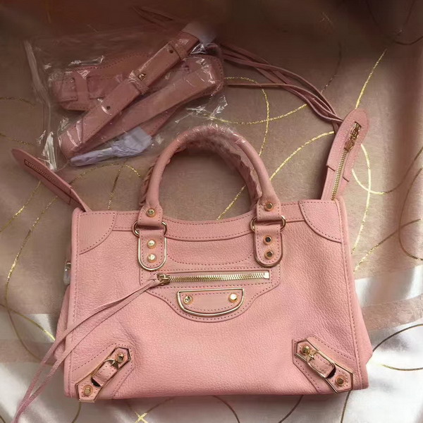 Balenciaga Metallic Edge City S in Light Pink Shiny Grained Goatskin with Gold Metal For Sale