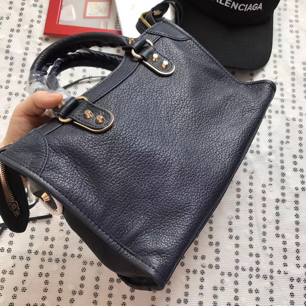 Balenciaga Metallic Edge City S in Midnight Blue Shiny Grained Goatskin with Gold Metal For Sale