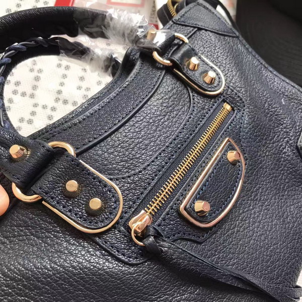 Balenciaga Metallic Edge City S in Midnight Blue Shiny Grained Goatskin with Gold Metal For Sale