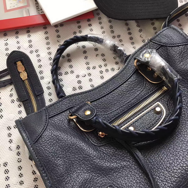 Balenciaga Metallic Edge City S in Midnight Blue Shiny Grained Goatskin with Gold Metal For Sale