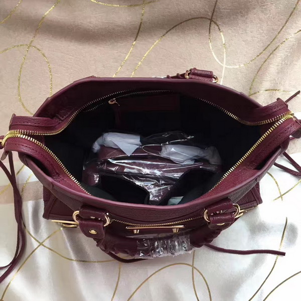 Balenciaga Metallic Edge City S in Oxblood Shiny Grained Goatskin with Gold Metal For Sale