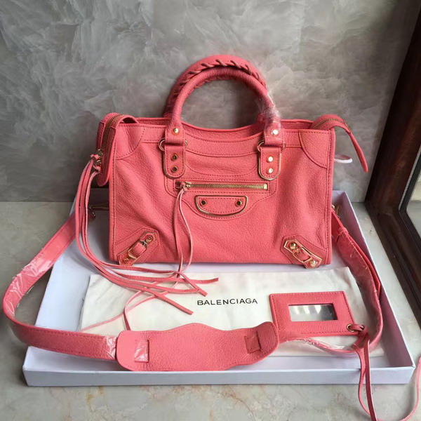Balenciaga Metallic Edge City S in Pink Shiny Grained Goatskin with Gold Metal For Sale