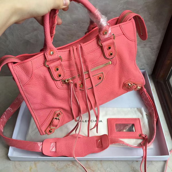 Balenciaga Metallic Edge City S in Pink Shiny Grained Goatskin with Gold Metal For Sale