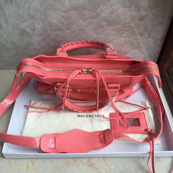 Balenciaga Metallic Edge City S in Pink Shiny Grained Goatskin with Gold Metal For Sale