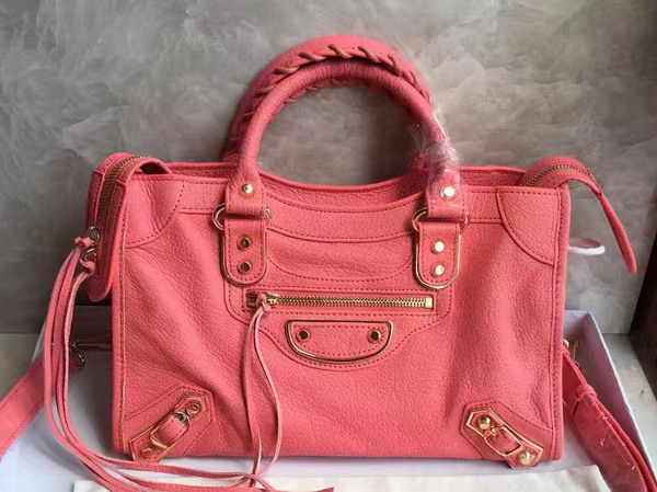 Balenciaga Metallic Edge City S in Pink Shiny Grained Goatskin with Gold Metal For Sale
