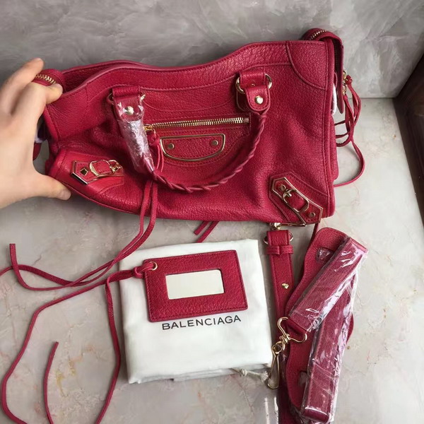 Balenciaga Metallic Edge City S in Red Shiny Grained Goatskin with Gold Metal For Sale