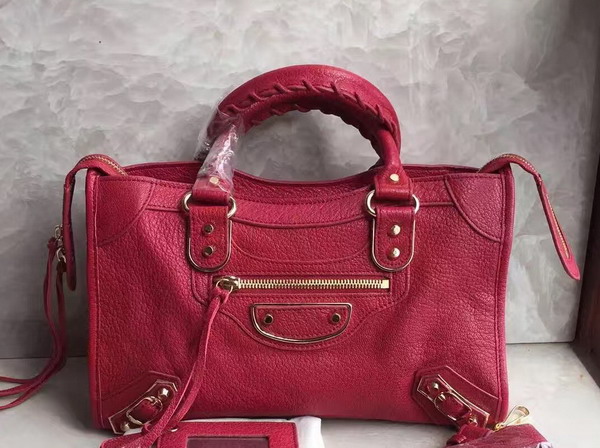 Balenciaga Metallic Edge City S in Red Shiny Grained Goatskin with Gold Metal For Sale