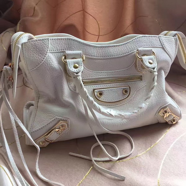 Balenciaga Metallic Edge City S in White Shiny Grained Goatskin with Gold Metal For Sale