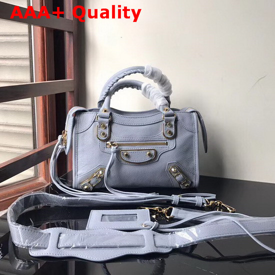 Balenciaga Metallic Edge Mini City Baby Blue Goatskin Replica