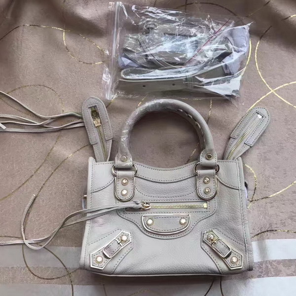 Balenciaga Metallic Edge Mini City Bag in Beige Shiny Grained Goatskin with Gold Metal For Sale