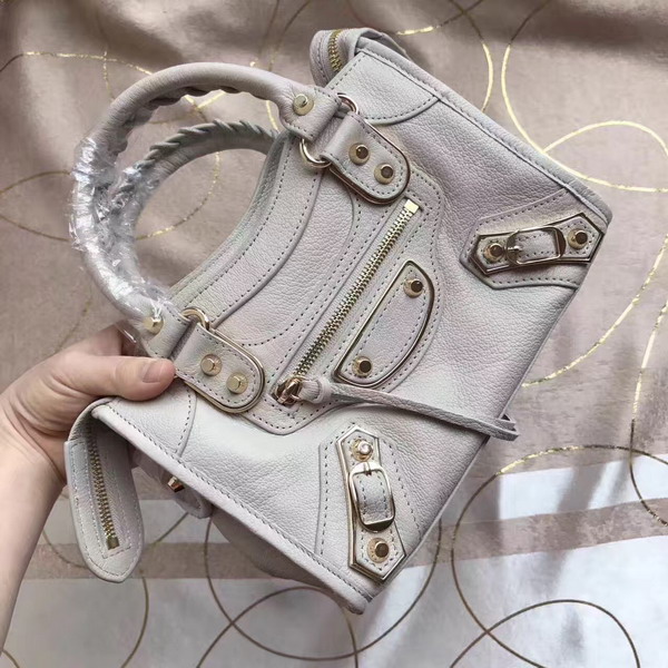 Balenciaga Metallic Edge Mini City Bag in Beige Shiny Grained Goatskin with Gold Metal For Sale
