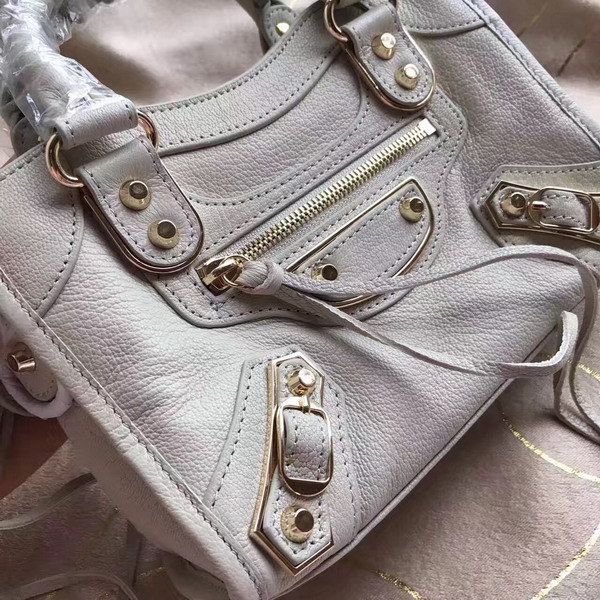 Balenciaga Metallic Edge Mini City Bag in Beige Shiny Grained Goatskin with Gold Metal For Sale