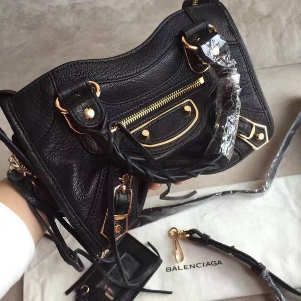 Balenciaga Metallic Edge Mini City Bag in Black Shiny Grained Goatskin with Gold Metal For Sale