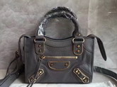 Balenciaga Metallic Edge Mini City Bag in Dark Grey Shiny Grained Goatskin with Gold Metal For Sale