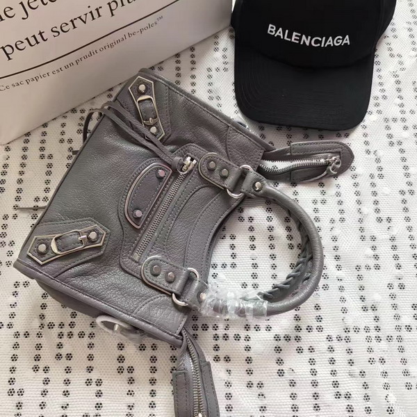 Balenciaga Metallic Edge Mini City Bag in Grey Shiny Grained Goatskin with Gold Metal For Sale