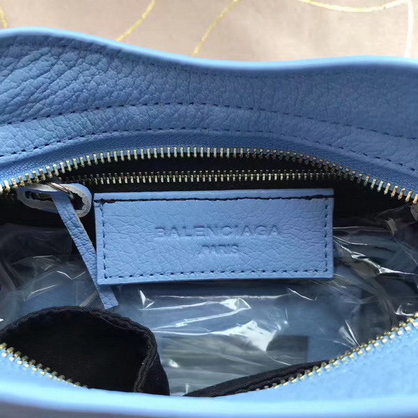 Balenciaga Metallic Edge Mini City Bag in Light Blue Shiny Grained Goatskin with Silver Metal For Sale