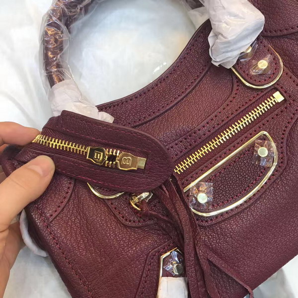 Balenciaga Metallic Edge Mini City Bag in Oxblood Shiny Grained Goatskin with Gold Metal For Sale