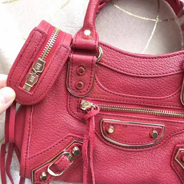 Balenciaga Metallic Edge Mini City Bag in Red Shiny Grained Goatskin with Gold Metal For Sale