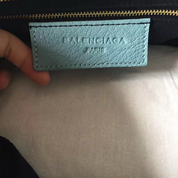 Balenciaga Metallic Edge Mini City Bag in Sky Blue Shiny Grained Goatskin with Gold Metal For Sale